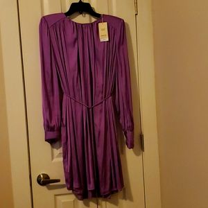 Satin Pleated Fit-&-Flare Mini Dress